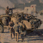 'In The Foothills Of The Hindu Kush' detail by Military Artist Stuart Brown