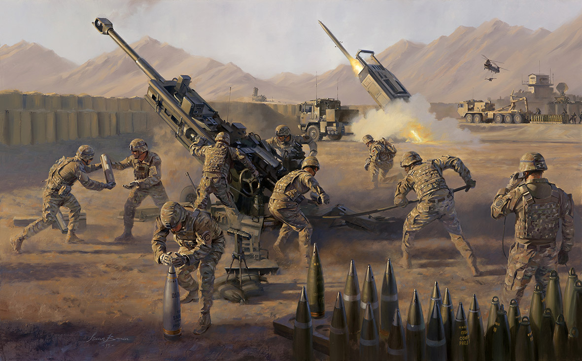 'All American Fires' by Military Artist Stuart Brown
