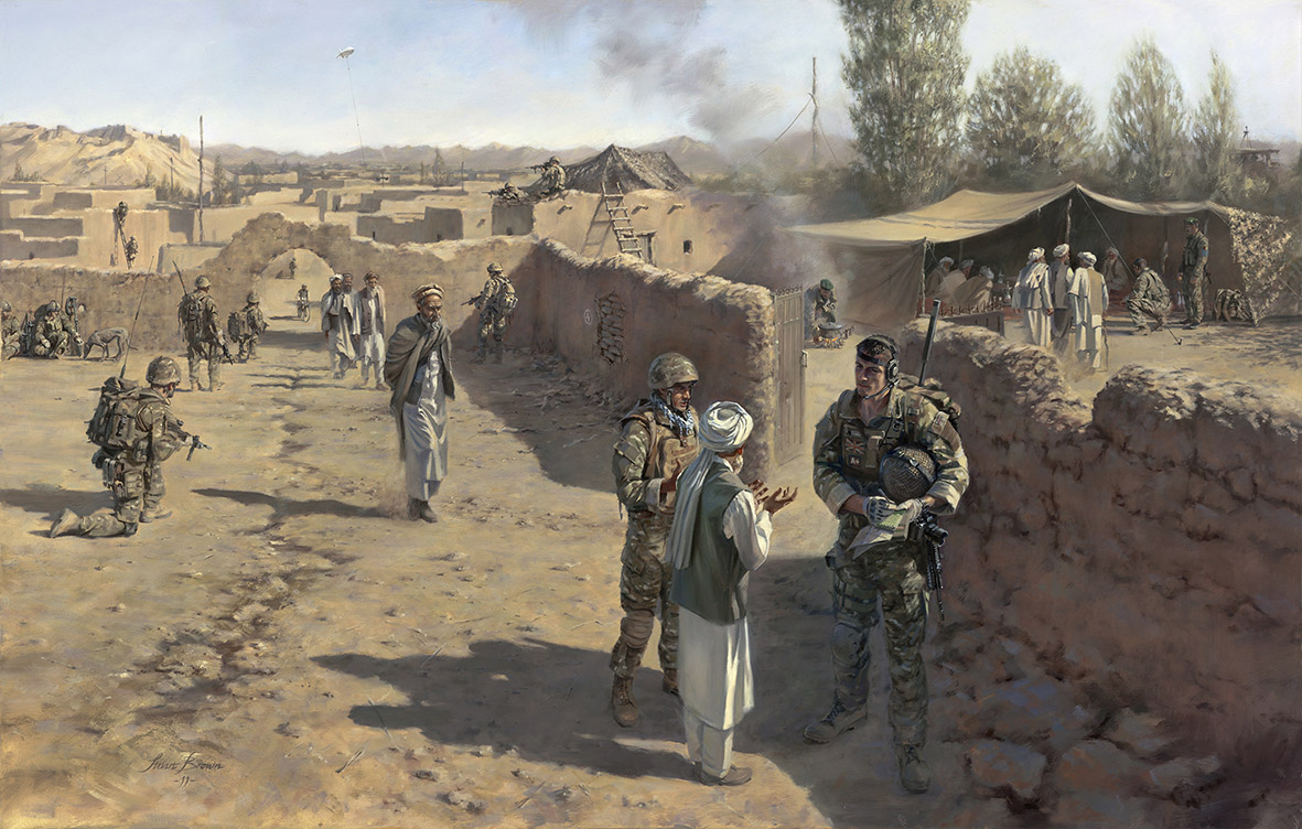 'Fixing Intel -  Helmand, Afghanistan' by Military Artist Stuart Brown