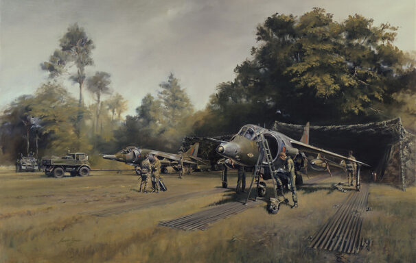 Harrier GR3’s of No.1 Squadron in a secluded hide following a field exercise