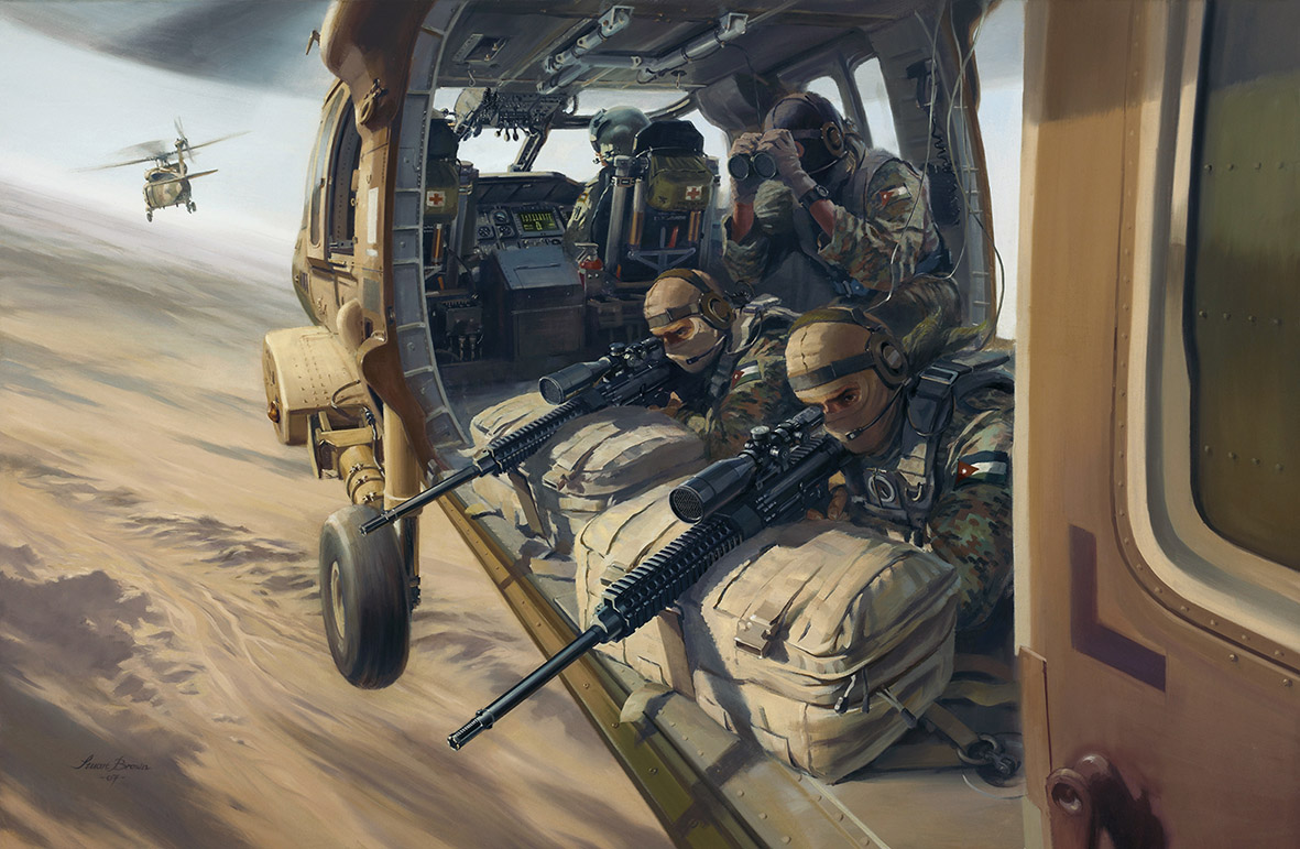 Jordan’s 61 SRR Snipers provide air cover from a UH-60L Black Hawk