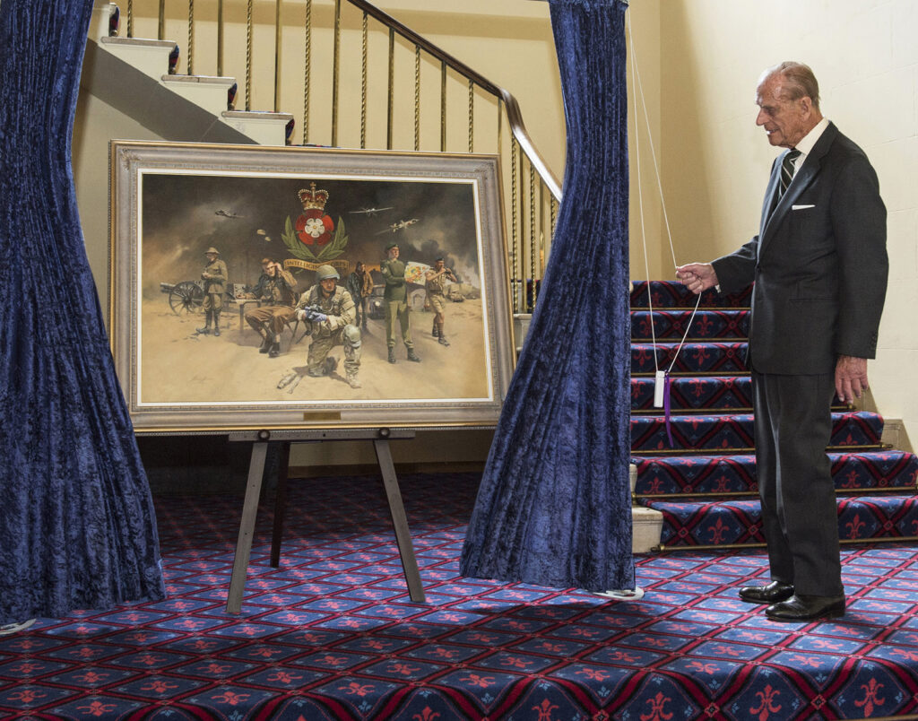 HRH Duke of Edinburgh unveils the painting at the Intelligence Corps HQ, Chicksands.